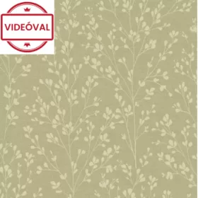   Omura sárgászöld alapon fényes fehér levél mintás tapéta A71403