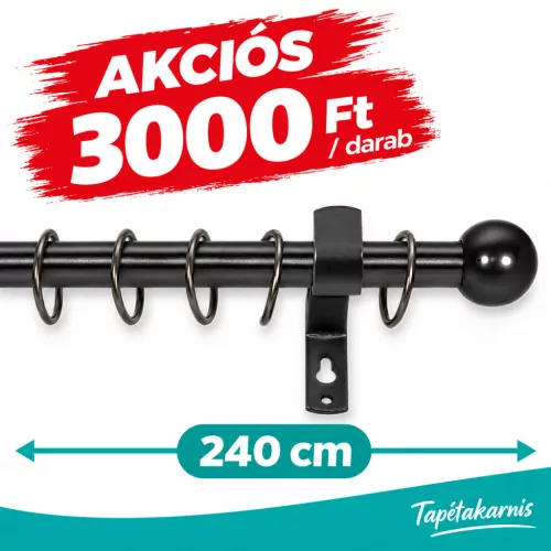 16 mm Fekete komplett karnis, AKCIÓS 240cm