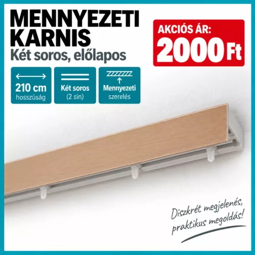 Bükk előlapos mennyezeti AKCIÓS sín 210cm