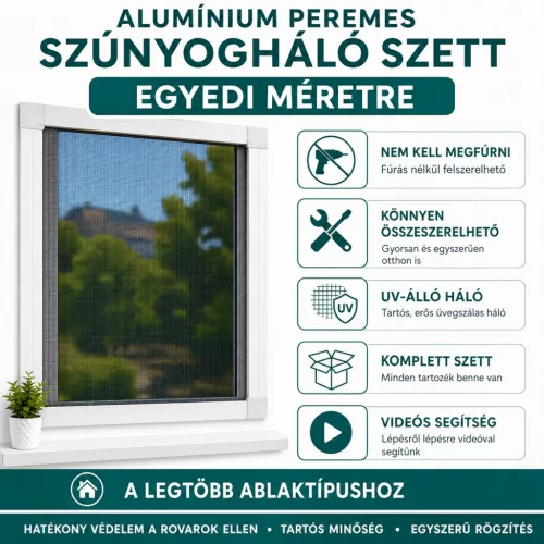 Egyedi méretezésű szúnyogháló szett, alu peremes, akár redőny alá is