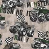 Kids & Teens kávébarna alapon fekete-fűzöld színű monster truck mintás tapéta G78569