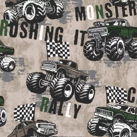   Kids & Teens kávébarna alapon fekete-fűzöld színű monster truck mintás tapéta G78569