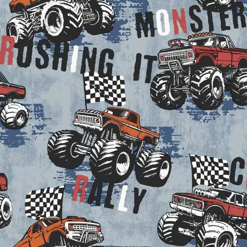 Kids & Teens kék alapon fekete monster truck mintás tapéta G78570