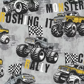   Kids & Teens szürke alapon citromsárga-fekete monster truck mintás tapéta G78571