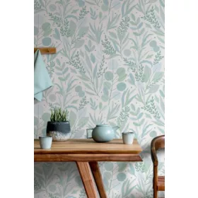   Spirit of Jungle fehér alapon kék-zöld leveles tapéta JI47410