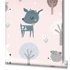 Rózsaszín alapon pasztell árnyalatú erdei témájú gyermek tapéta tapéta KOD45836
