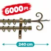 16 mm Óarany színű komplett dupla karnis, AKCIÓS 240cm