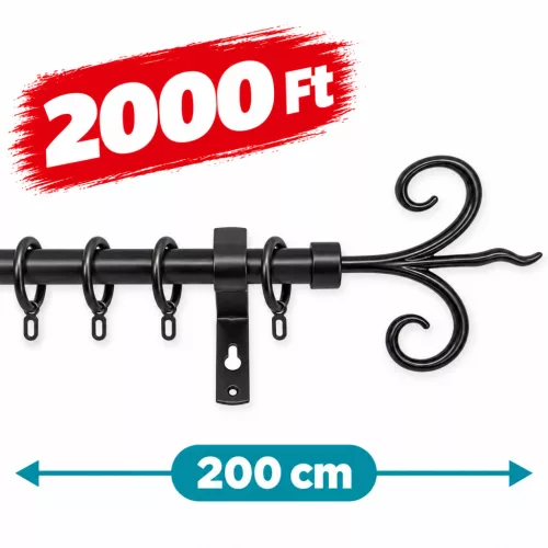 16 mm fekete színű komplett szimpla karnis, AKCIÓS 200cm