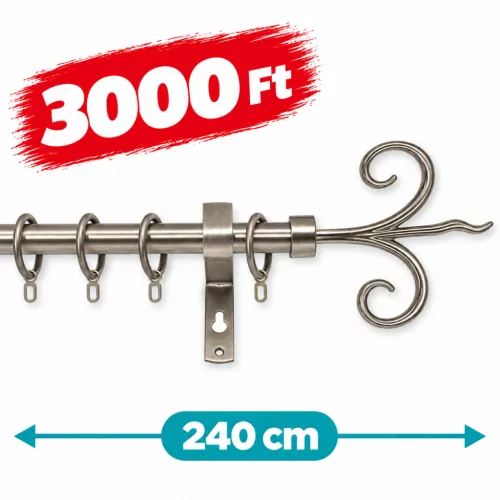 16 mm nikkel színű komplett szimpla karnis, AKCIÓS 240cm