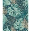 Egzotikus trópusi levélmintás arany-zöld színű tapéta L60424