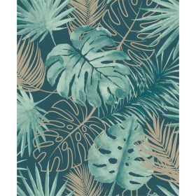   Egzotikus trópusi levélmintás arany-zöld színű tapéta L60424