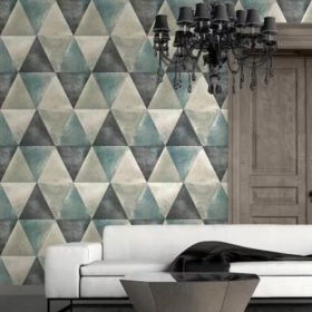   Ezüst-kék-fekete fényes háromszög mintás tapéta L62501