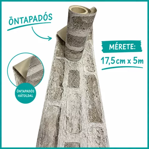 Öntapadós szürke-fehér téglamintás tapétaszegély 5m  L72807