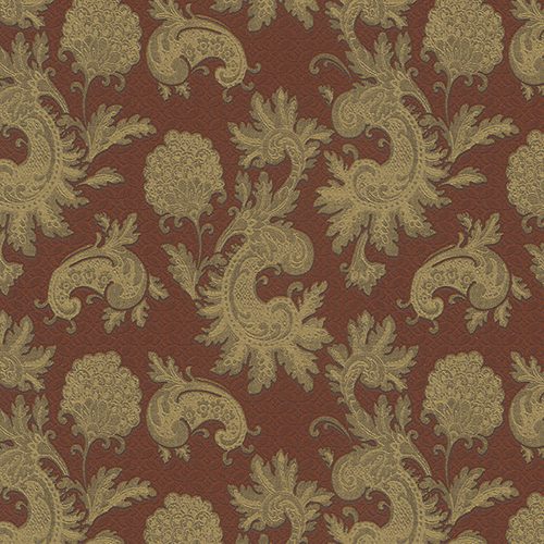 Klasszikus mintázatú elegáns, csillogó bordó-arany színű tapéta M50507