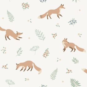   Sweet Dreams krémbézs alapon, barna rókás-bogyós gyümölcsös tapéta N06407