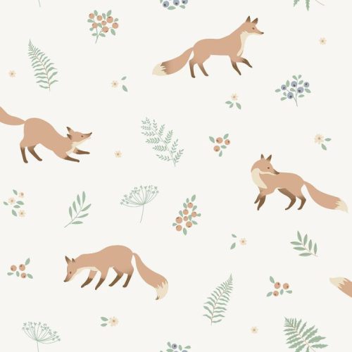 Sweet Dreams krémbézs alapon, barna rókás-bogyós gyümölcsös tapéta N06407