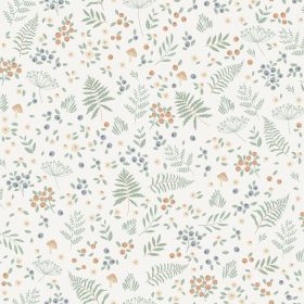   Sweet Dreams bézsfehér alapon, áfonyakék bogyós gyümölcsös-leveles-gombás tapéta N06601