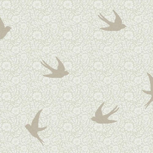 Sweet Dreams Gyerekszobai sűrű virágmintán fecske madaras zöld-pezsgőarany tapéta N07004