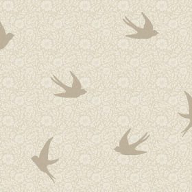   Sweet Dreams Gyerekszobai sűrű virágmintán fecske madaras bézsbarna-pezsgőarany tapéta N07007