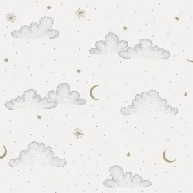   Sweet Dreams fehér alapon, mélykék-pezsgőarany égbolt mintás tapéta N07301