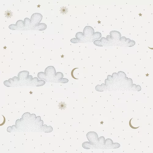 Sweet Dreams fehér alapon, mélykék-pezsgőarany égbolt mintás tapéta N07301