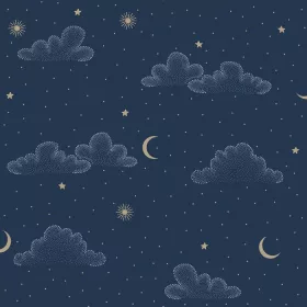   Sweet Dreams mélykék alapon, babakék-pezsgőarany égbolt mintás tapéta N07311