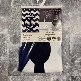 Zuhanyfüggöny fehér-kék vasmacska mintás 180 x 200cm