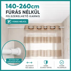 Zuhanyfüggöny karnis fehér állítható 140-260cm