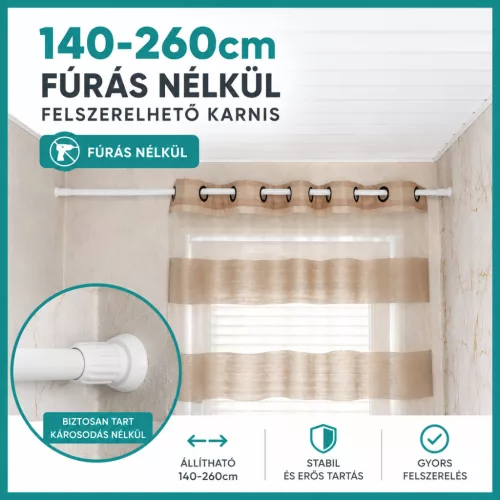 Zuhanyfüggöny karnis fehér állítható 140-260cm