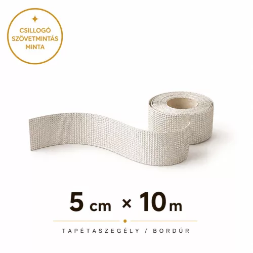 Dekorál LUX fehér alapon ezüstösen csillogó szövetmintás tapétaszegély 5cm G2
