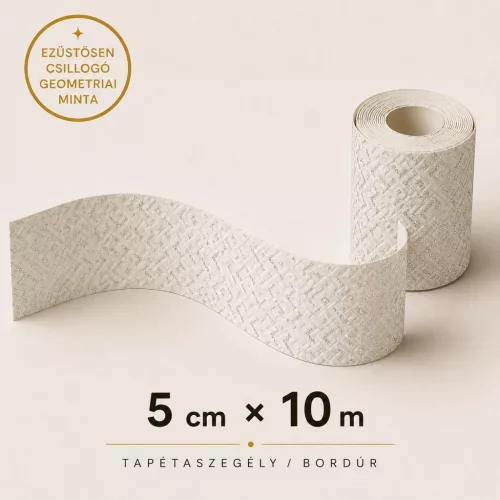 Dekorál LUX fehér alapon csillogó ezüst geometriai mintás tapétaszegély 5cm G4