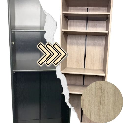 Nyitott könyvespolc fóliázása Tira wood fóliával