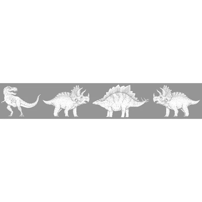 Szürke-fehér dinoszaurusz mintás gyermek bordűr KOD45804 Szürke-fehér dinoszaurusz mintás gyermek bordűr KOD45804