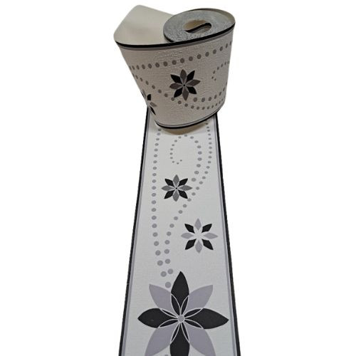 Image of Fehér alapon fekete szürke virág mintás bordűr 227-095