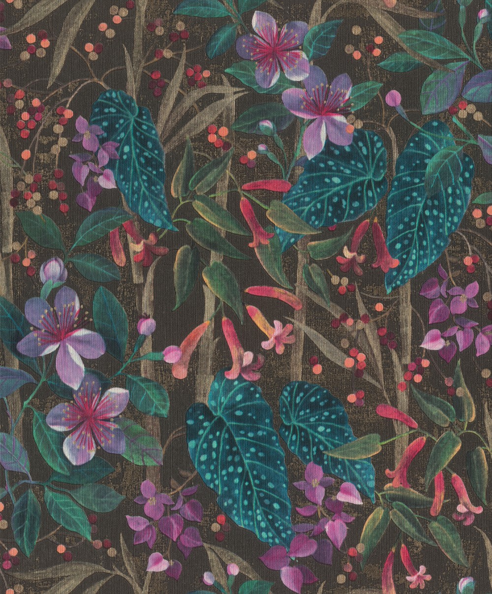 Image of Fekete alapon pink virágmintás tapéta 538236