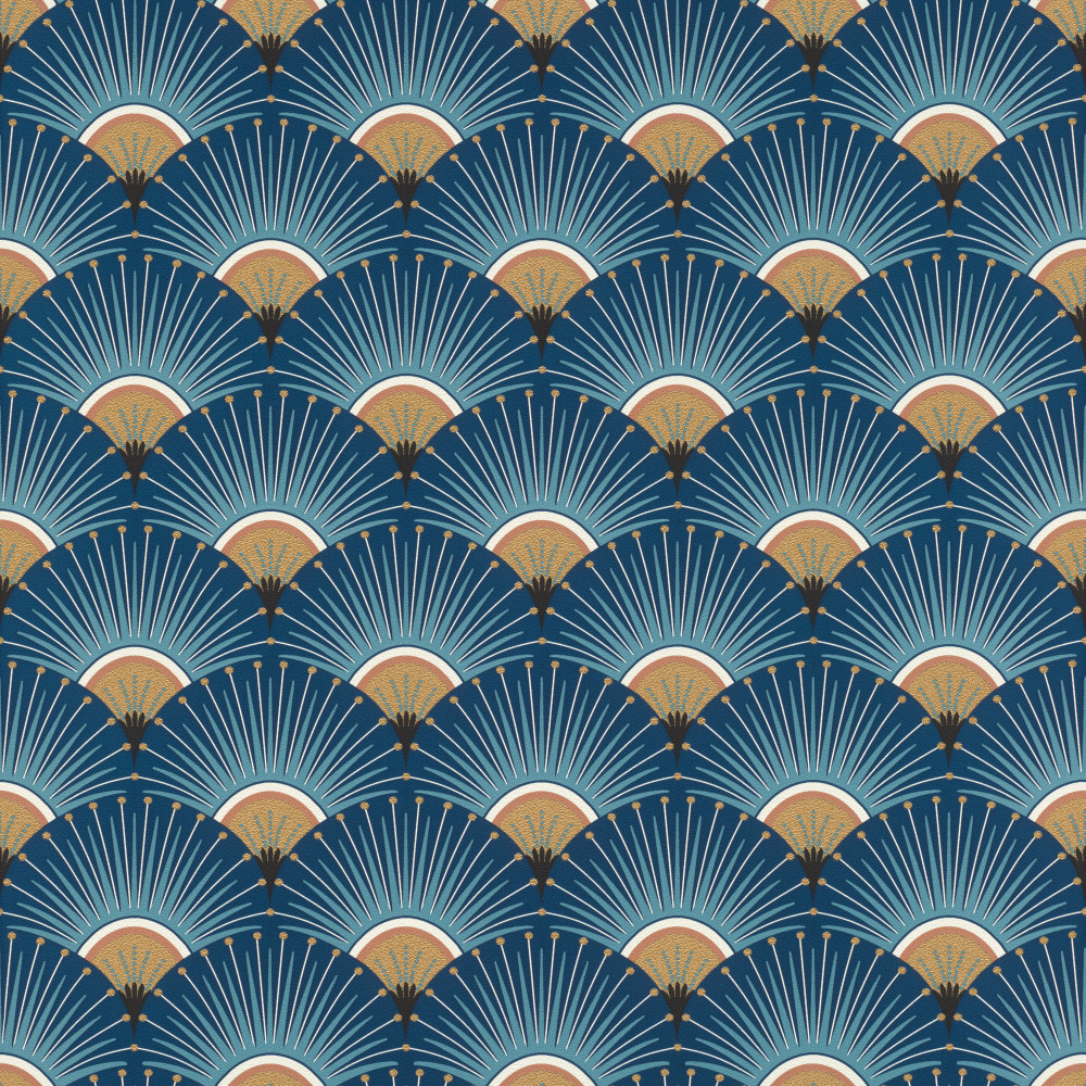 Image of Kék-arany-fehér art deco mintás tapéta 637632