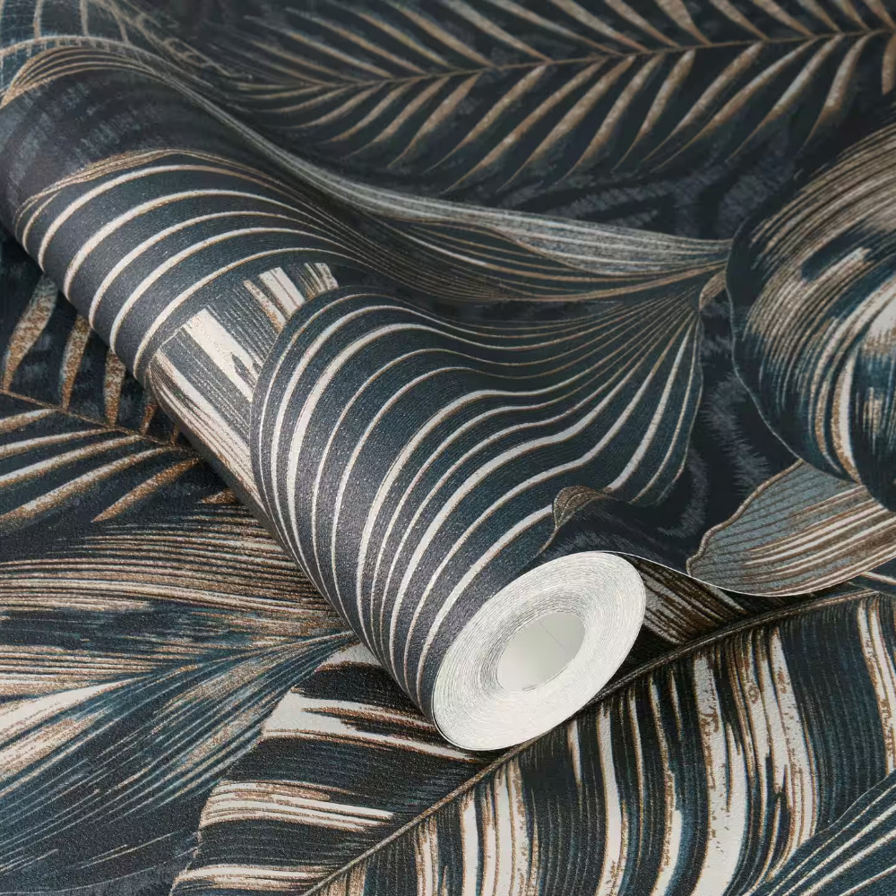 Image of African Queen sötétkék-szürke-arany nagy méretű levél mintás tapéta 751840