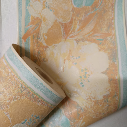 Image of Kék alapon Akvarell virágos tapétaszegély 18cm