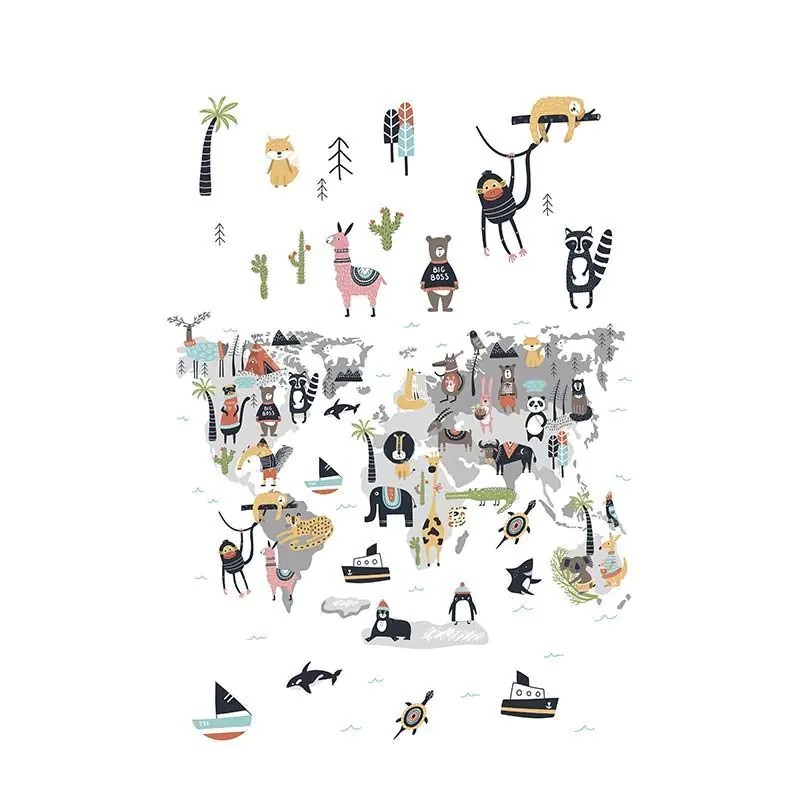 Image of Állatok a kontinenseken színes-szürke falpanel/poszter KOD45875